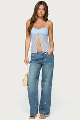 Edna Embroidered Floral Low Rise Baggy Jeans