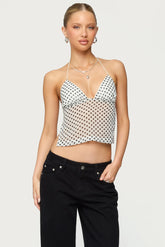 Polka Dot Backless Chiffon Top