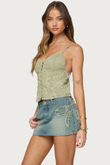 Embroidered Button Up Tank Top