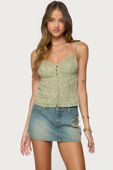 Embroidered Button Up Tank Top