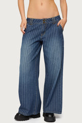 Petite Cory Striped Low Rise Baggy Jeans