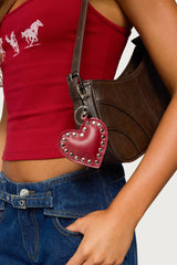 Heart Studded Faux Leather Bag Charm