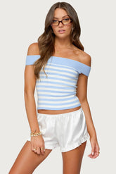 Deni Off Shoulder Striped Knit Top