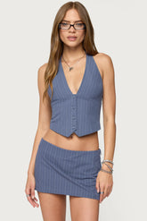 Frankey Pinstripe Button Up Halter Top