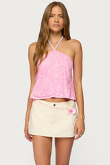 Ayva Embroidered Floral Bead Halter Top