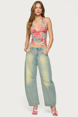 Catie Printed Mesh Halter Top