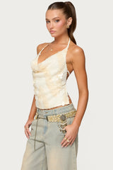 Reid Backless Sequin Cowl Neck Top