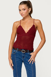 Delila Crochet V Neck Top