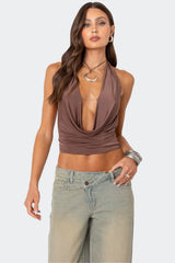 Deep Cowl Neck Open Back Top