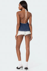 Crinkled Split Front Halter Top