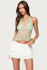 Lace Split Front Backless Top