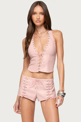 Elisha Lace Up Faux Leather Halter Top