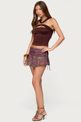 Mixed Up Mesh Drawstring Mini Skirt