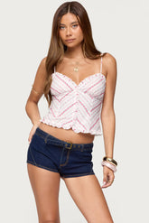 Alaine Floral Striped Ruffle Tank Top