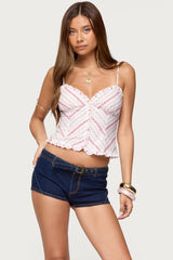 Alaine Floral Striped Ruffle Tank Top