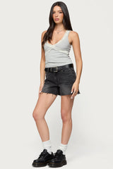 Oriana Contrast Lacey V Neck Top