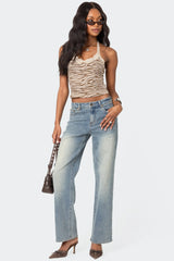 Amia Mid Rise Straight Leg Jeans