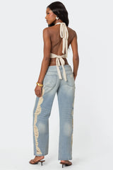 Distressed Washed Low Rise Baggy Jeans