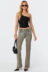 Bina Mud Washed Low Rise Flared Jeans