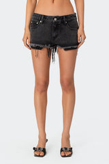 Exposed Pockets Low Rise Denim Shorts
