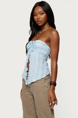 Textured Ruffle Split Front Strapless Top