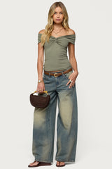 Twisted Front Off Shoulder Top