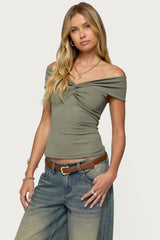 Twisted Front Off Shoulder Top