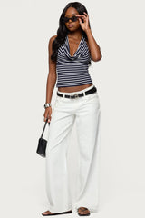 Striped Cowl Neck Halter Top