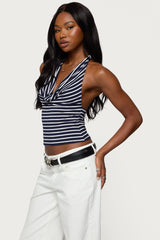 Striped Cowl Neck Halter Top