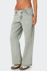 Petite Magda Acid Wash Low Rise Baggy Jeans
