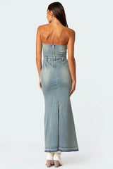Astoria Slitted Denim Maxi Dress