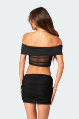 Hadley Fold Over Mesh Off Shoulder Top