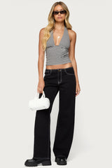 Contrast Stitch Low Rise Wide Leg Jeans