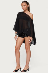 Sheer Chiffon Asymmetric Poncho