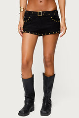 Studded Faux Suede Micro Shorts
