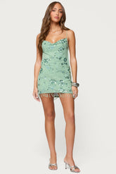 Embellished Fringed Backless Mini Dress