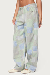 Patchwork Low Rise Barrel Leg Jeans