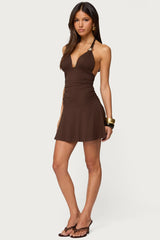 Rafaella Ruched Halter Mini Dress