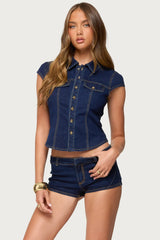 Contrast Stitch Button Up Denim Shirt