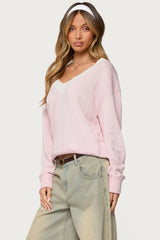 Marie Contrast Lacey V Neck Sweater