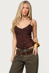 Azelia Beaded Sheer Mesh Top