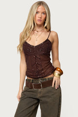 Azelia Beaded Sheer Mesh Top