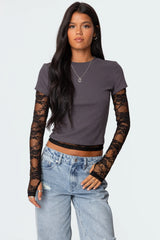Layered Lace Sleeve T Shirt