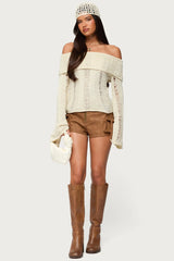 Renna Distressed Fold Over Knit Top
