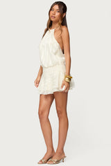 Glossy Striped Drop Waist Mini Dress