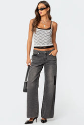 Contrast Pocket Washed Low Rise Baggy Jeans