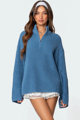 Amour High Neck Oversized Zip Sweater