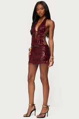 Dalis Fringed Sequin Mini Skirt