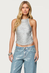 Kalana Crisscross Backless Fringed Top