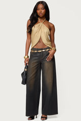 Stasia Sparkly Knit Split Front Top